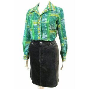 Vintage Alex Coleman Green Mustard Long Sleeve Button Down Blouse